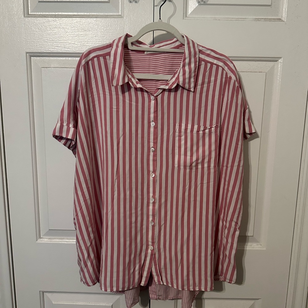 Jane and Delancey Pink and White Striped Button Down Shirt